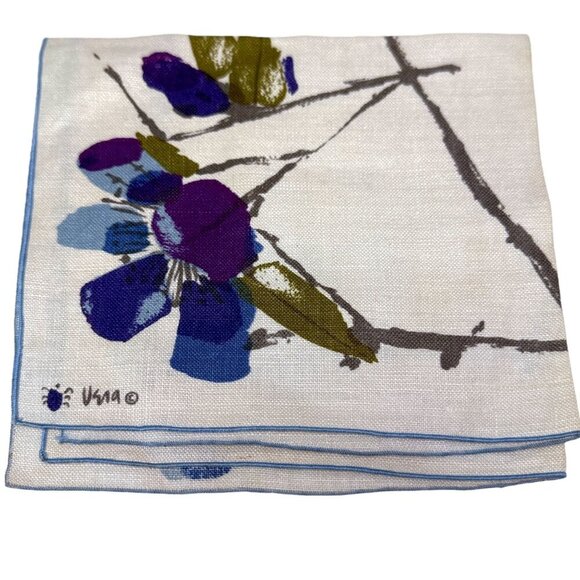 Vintage Vera Napkin 16" Square Blue Floral Linen Style MCM Textiles - Picture 1 of 11